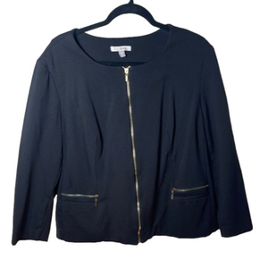 Roz and Ali cropped 2X black gold zipper front blazer jacket